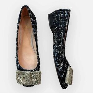 J.Crew Sally Ballet Flats in Tweed w/ Glitter Bow